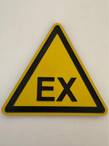 Triangle d'avertissement ATEX EX jaune avec bordure noire pour zones à risque d'explosion