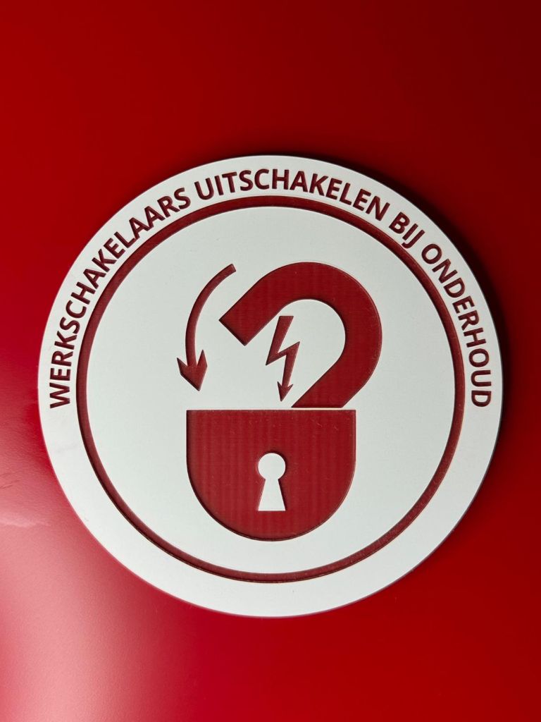 Pictogramme rond de sécurité pour couper les interrupteurs principaux lors de la maintenance en rouge et blanc